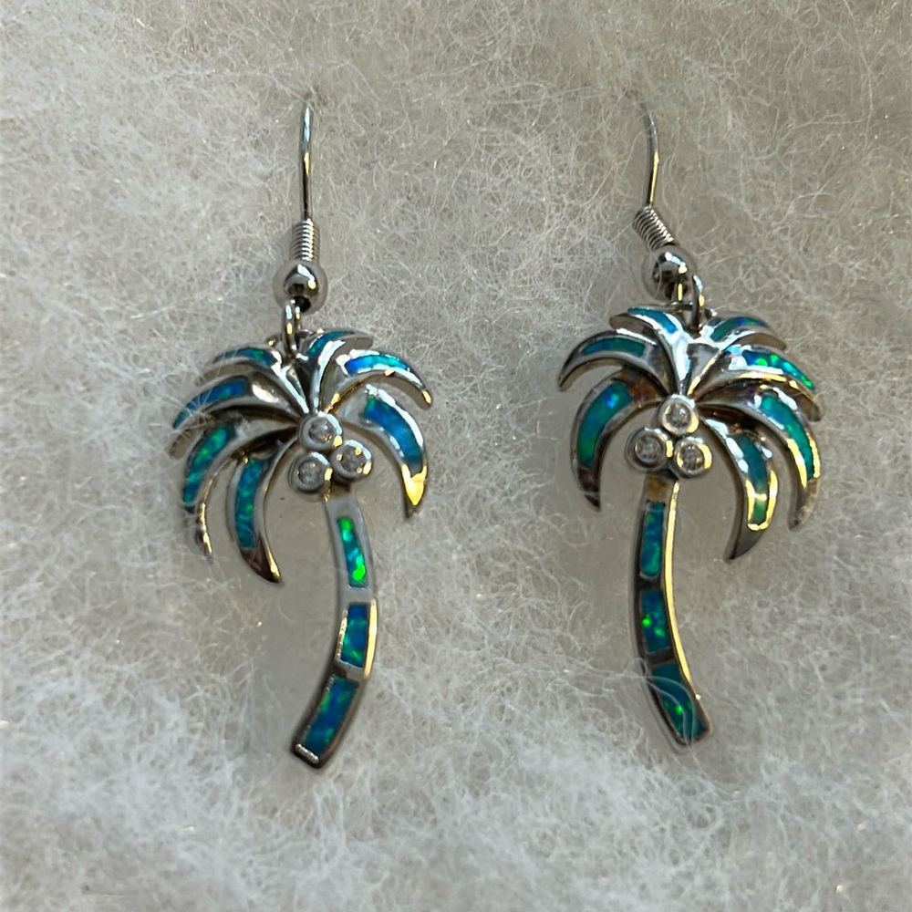 Blue and Silver 925 Palm Tree Earrings
